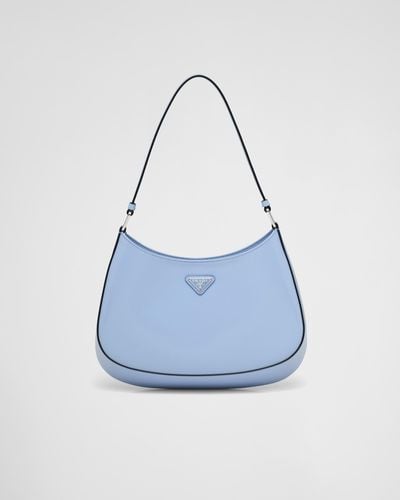 Prada Cleo Brushed Leather Shoulder Bag - Blue