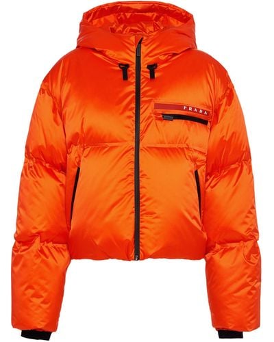 Prada Cropped Technical Nylon Down Jacket - Orange