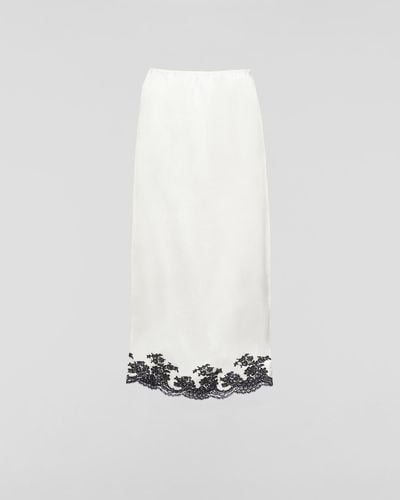 Prada Satin Crepe And Lace Midi-Skirt - White