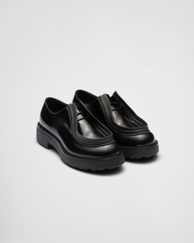 Prada Diapason Opaque Brushed Leather Lace-up Shoes - Black