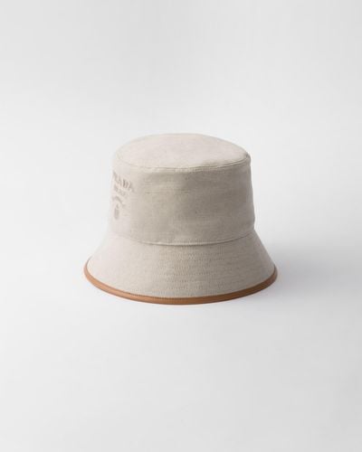 Prada Linen Blend Bucket Hat - Grey