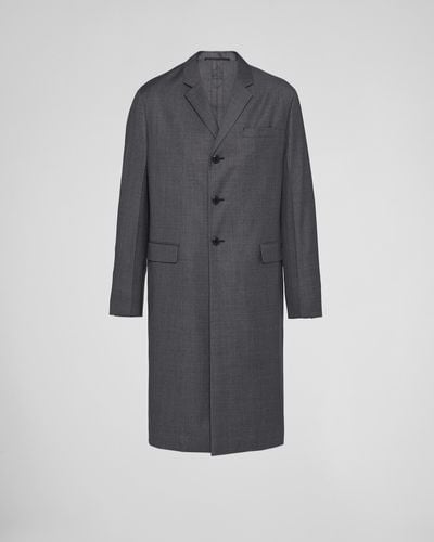Prada Einreihiger Mantel Aus Wolle - Grau