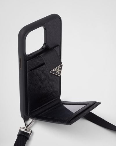 Prada Saffiano-leather Case For Iphone 14 Pro Max - Black