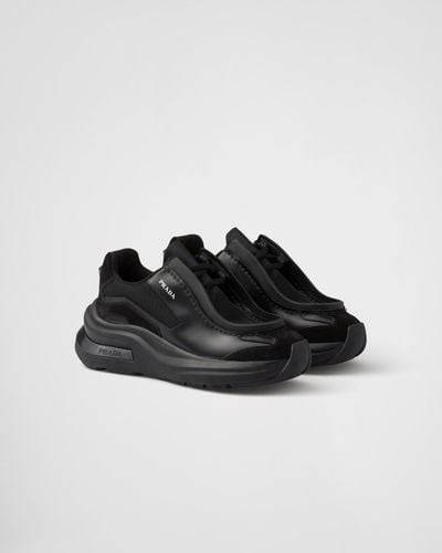 Prada Brushed Leather Systeme Trainers - Black