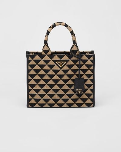 Prada Small Symbole Embroidered Fabric Handbag - Black