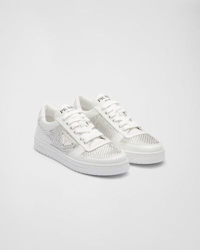 Prada Leather Trainers With Crystals - White
