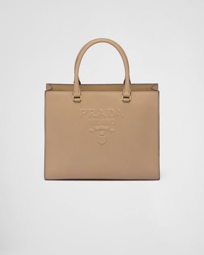 Prada Medium Saffiano Leather Handbag - Natural