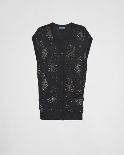 Prada Embroidered Cashmere Vest - Black