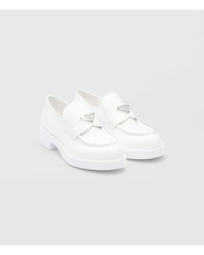 Prada Spazzolato Logo Platform Leather Loafers - White