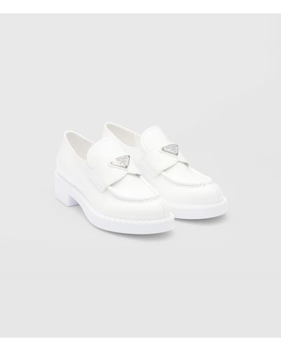 Prada Spazzolato Logo Platform Leather Loafers - White