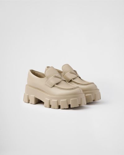 Prada Brushed Leather Monolith Loafers - Natural