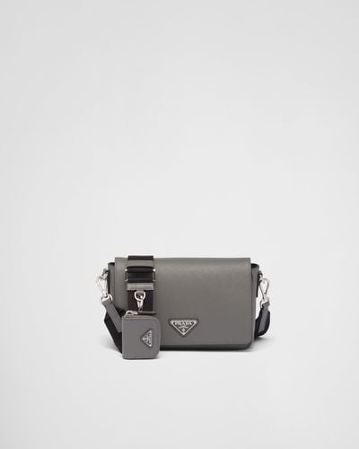 Prada Saffiano Leather Shoulder Bag - Gray