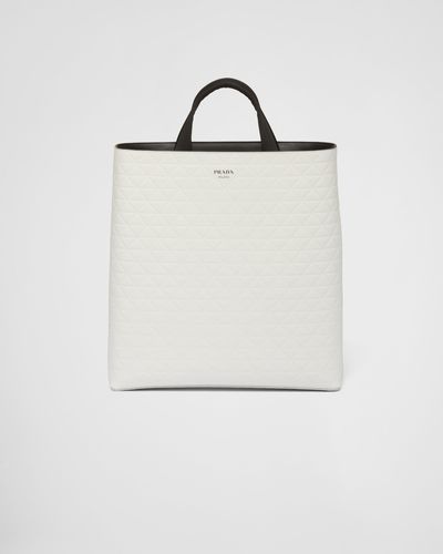 Prada Brushed Leather Tote Bag With Water Bottle - Natural