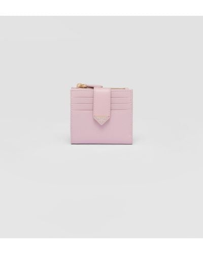 Prada Small Saffiano And Smooth Leather Wallet - Pink