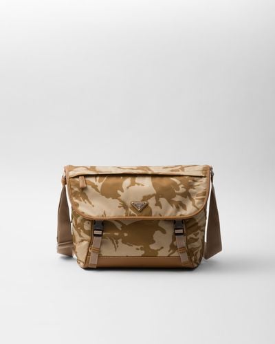 Prada Printed Re-Nylon And Leather Shoulder Bag - White