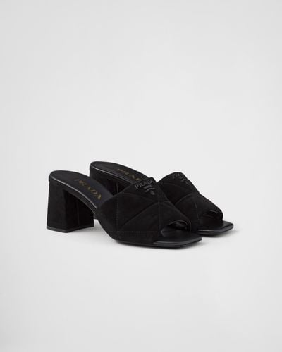 Prada Stitched Suede Sandals - Black