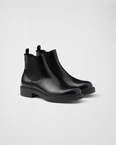 Prada Brushed Leather Chelsea Boot - Black