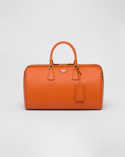 Prada Saffiano Leather Travel Bag - Orange