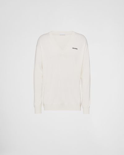 Prada V-neck Cashmere Sweater - White