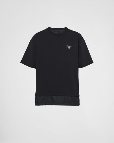 Prada T-Shirt En Jersey Et Re-Nylon - Noir