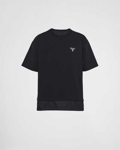 Prada T-Shirt Aus Jersey Und Re-Nylon - Schwarz