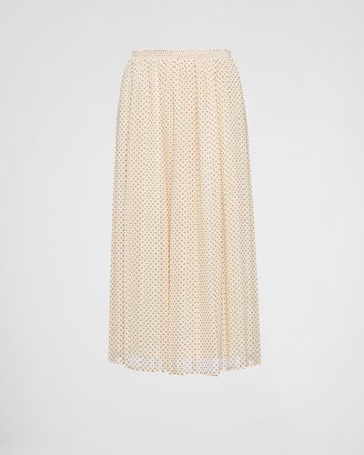Prada Polka-Dot Georgette Midi Skirt - White