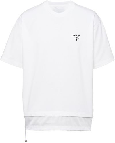 Prada T-shirt Aus Baumwolle Mit Details Aus Nylon - Weiß