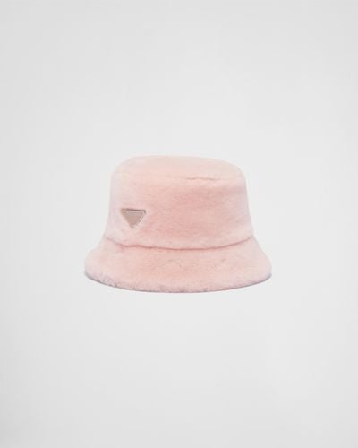 Prada Shearling Bucket Hat - Pink
