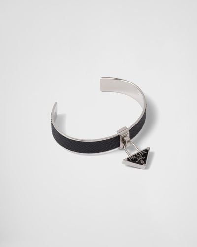 Prada Metal And Saffiano Leather Bracelet - White