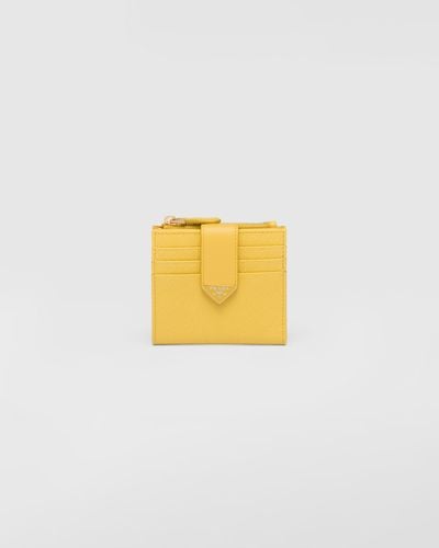 Prada Small Saffiano And Smooth Leather Wallet - Yellow