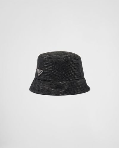 Prada Satin Bucket Hat With Crystals - Black