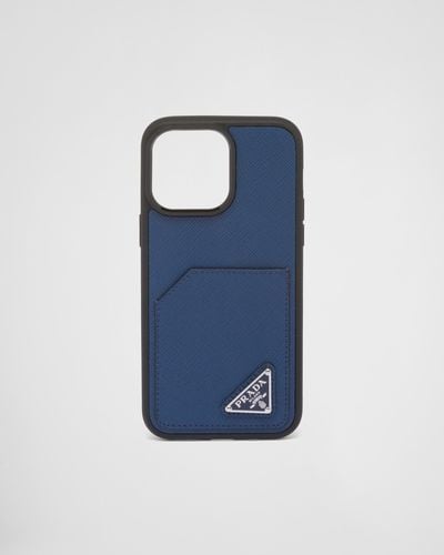 Prada Saffiano Leather Cover For Iphone 14 Pro Max - Blue