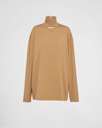 Prada Jersey Turtleneck T-Shirt - Natural