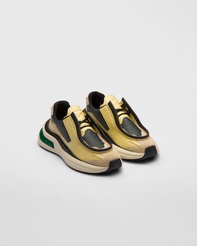 Prada Systeme Brushed Leather Sneakers With Bike Fabric And Suede Elements - Metallic