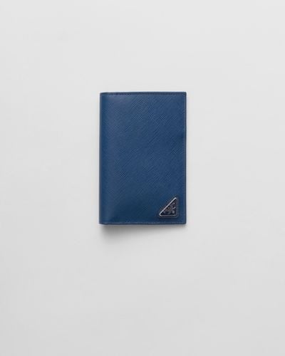 Prada Étui Pour Passeport En Cuir Saffiano - Bleu