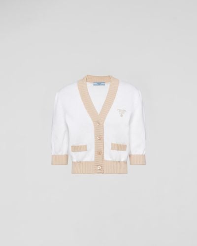 Prada Mini Cardigan In Cotone - Bianco