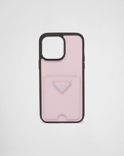 Prada Saffiano Leather Cover For Iphone 14 Pro Max - Pink