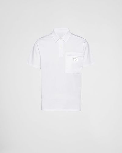 Prada Poloshirt Aus Baumwoll-Stretch Re-Nylon-Details - Weiß