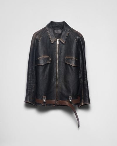 Prada Leather Blouson Jacket - Blue