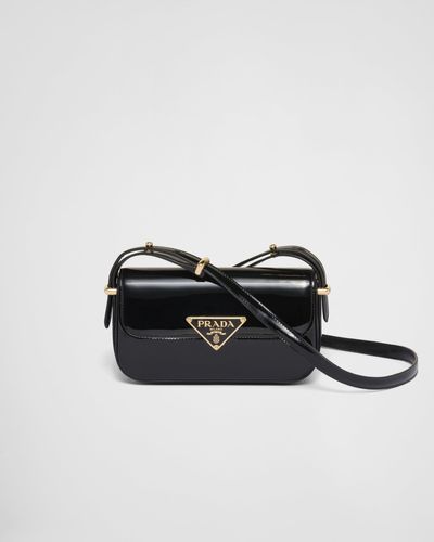 Prada Patent Leather Shoulder Bag With Flap - White