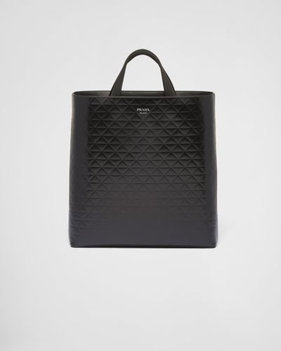 Prada Leather Triangle Tote Bag - Black