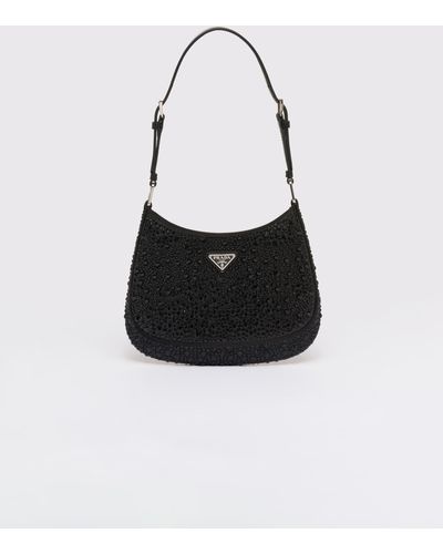 Prada Cleo Satin Bag With Crystals - Black