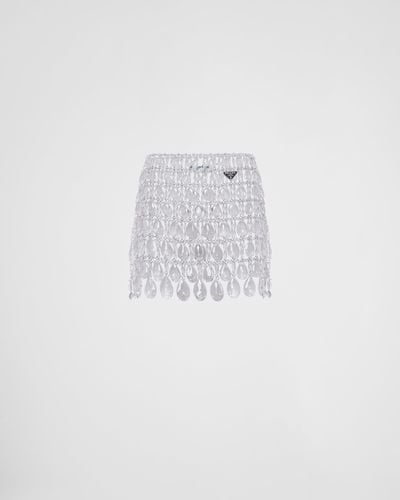 Prada Miniskirt With Jewelled Fringe - White