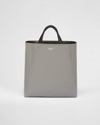 Prada Brushed Leather Tote With Water Bottle - Gray
