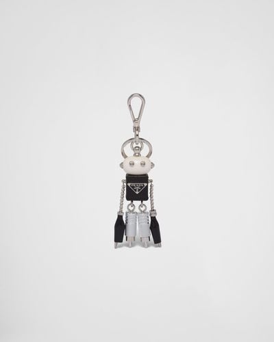 Prada Saffiano Leather Robot Keychain Trick - White