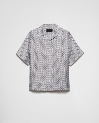 Prada Short-Sleeved Printed Silk Shirt - Grey