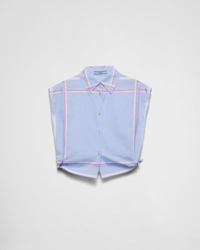 Prada Checked Cropped Cotton Shirt - Blue