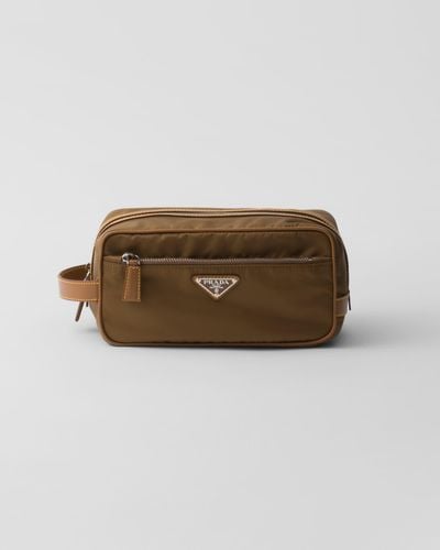Prada Re-Nylon And Leather Pouch - Brown