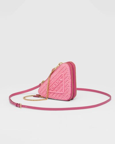 Prada Crochet And Leather Mini-pouch - Pink