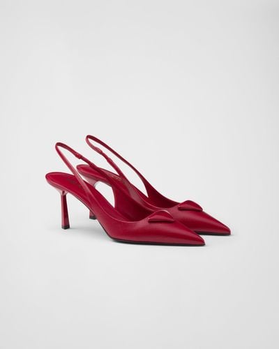 Prada Saffiano Patent Leather Slingback Court Shoes - Red